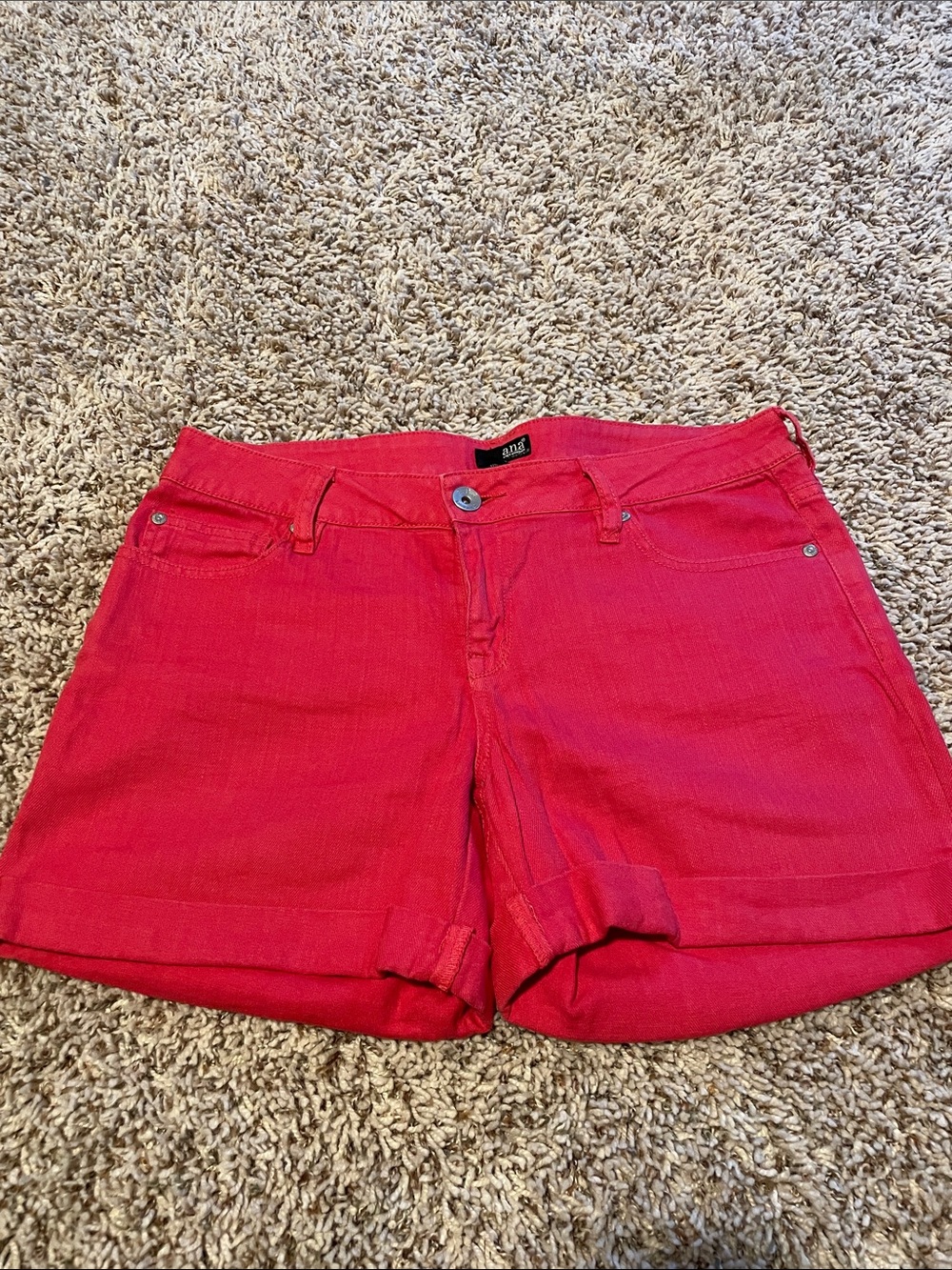 a.n.a Bright Red Women's Jean Shorts with Cuffed Hem